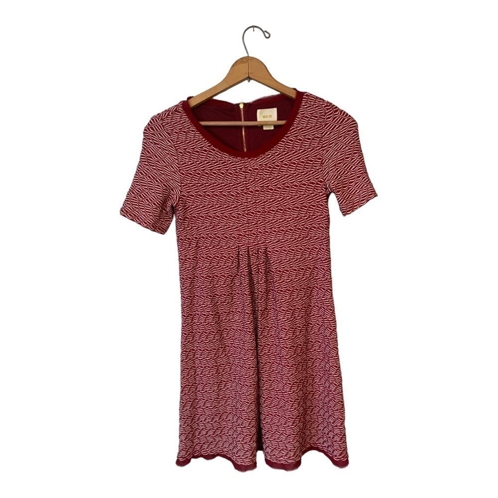 Maeve Anthropologie Red White Knit Pleated Dress XS